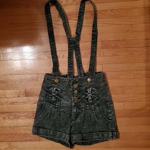 High waist short overalls